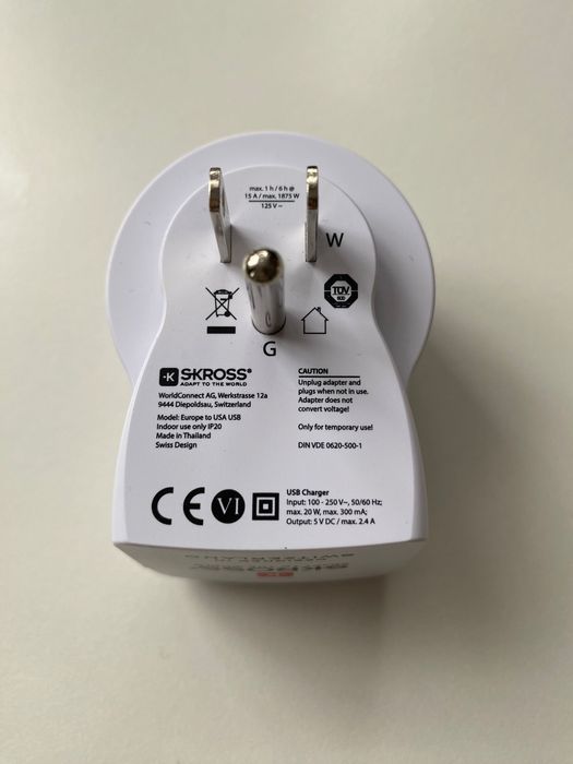 SKROSS адаптер за контакт USA САЩ 2 USB