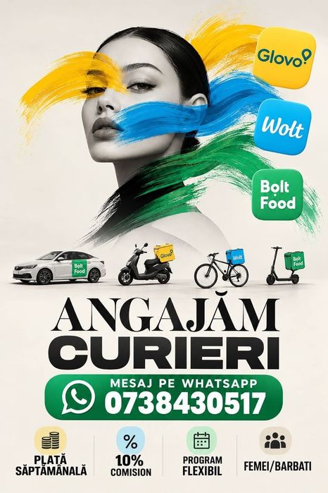 Angajam curieri Wolt Glovo Bolt Food - livratori, job curier, livrari mancare, activare rapida  | Drobeta Turnu Severin