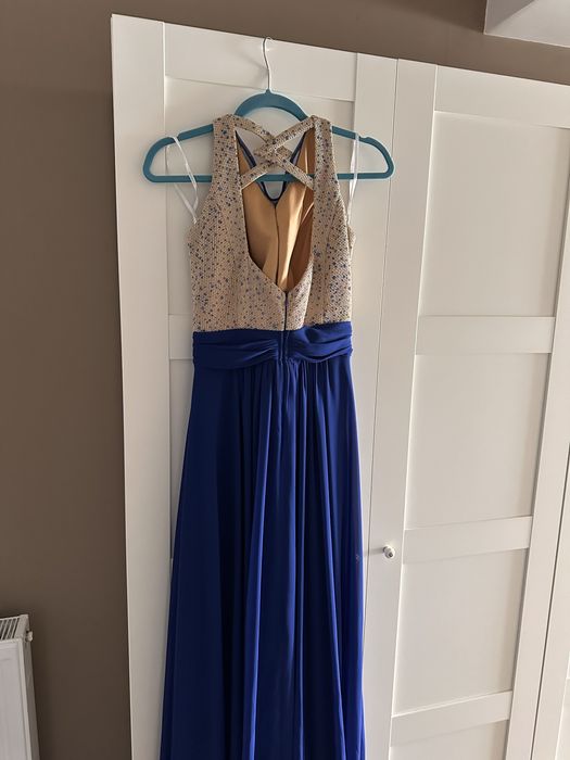 Rochie lunga albastru cu auriu