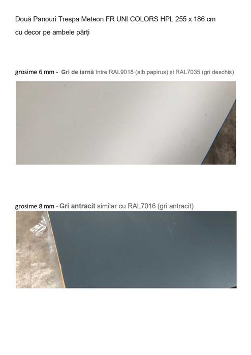 Două Panouri Trespa Meteon FR UNI COLORS HPL 255 x 186 cm