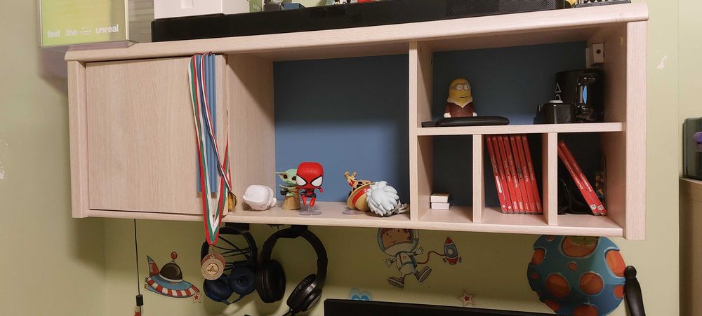 Обзавеждане за детска стая легло гардероб бюро и полица caps син цвят