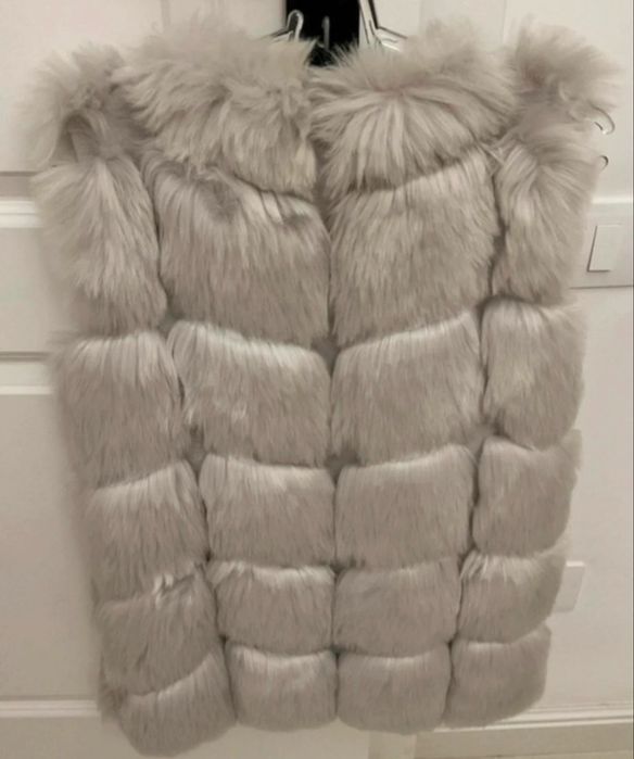 Vestă blană artificială Pecaocun - Model Bubble - Gri perlat