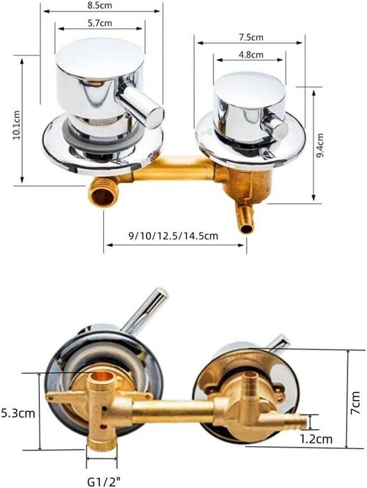 НОВ! Стенен смесител, 3 изхода, Intubation модел 10 см, месинг, хром