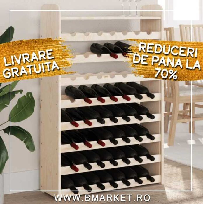OFERTA Suport sticle vin/raft vin, 72,5x25x111,5cm lemn masiv pin NOU