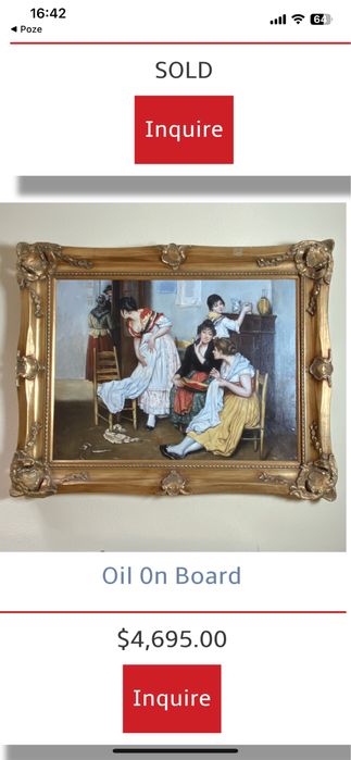 Tablou Dimensiuni Mari Pictat Ulei pe Panza Semnat Rama Lemn