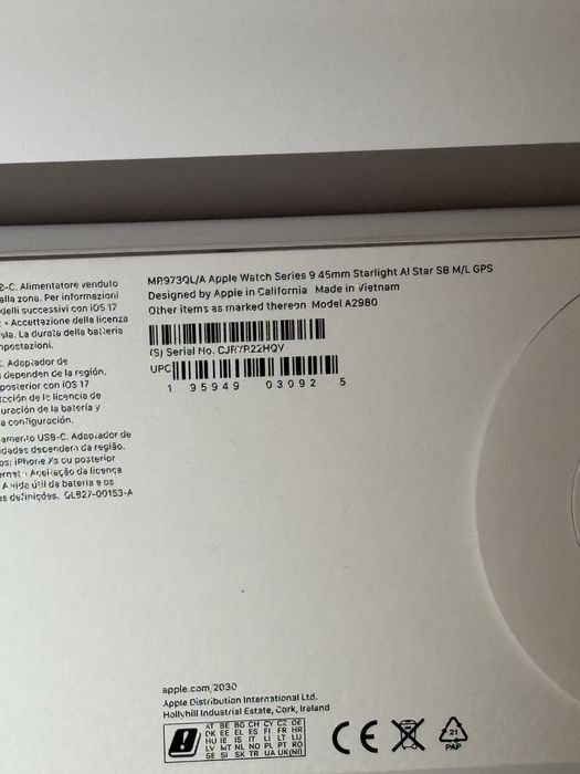 Apple Watch 9, Carcasa Starlight Aluminium 45mm, SIGILAT, OCAZIE