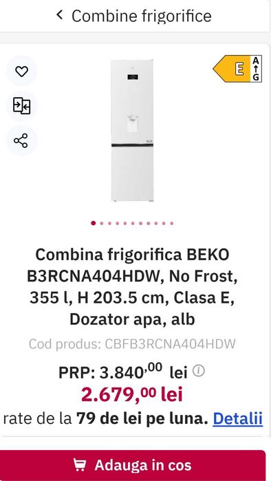 Combină frigorifică Beko 900 lei