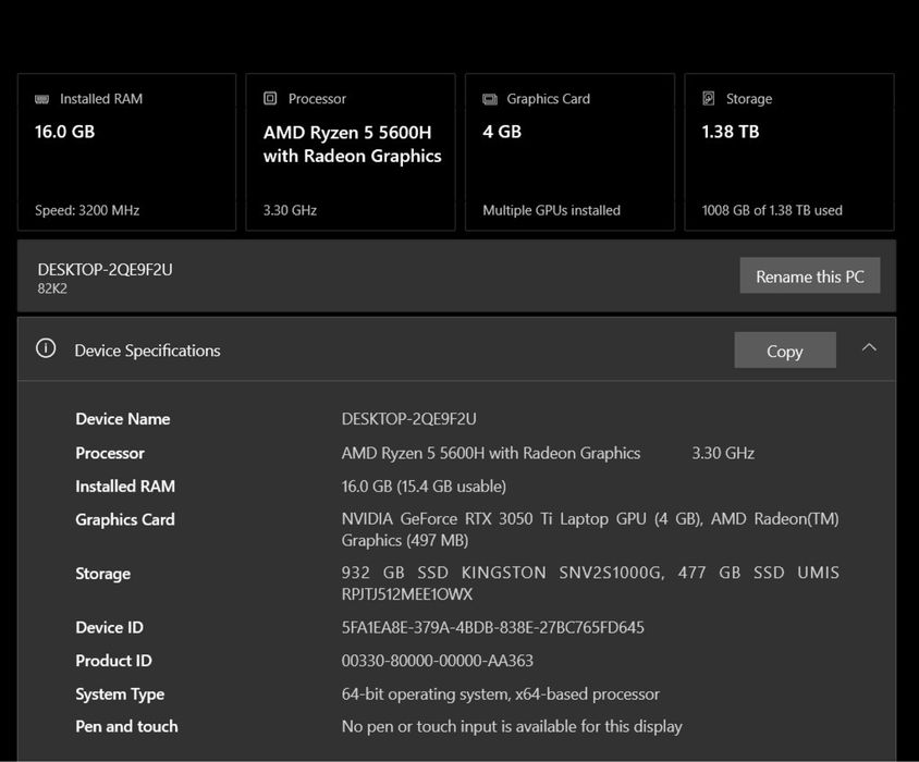 Laptop Lenovo Ryzen 5 RTX3050Ti Gaming 1TB SSD