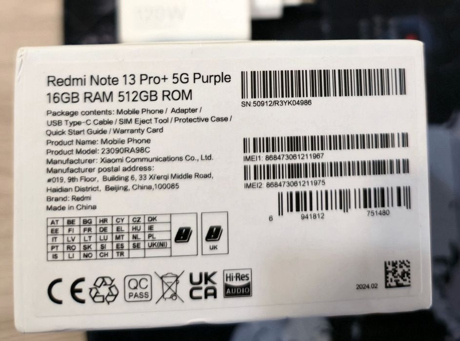 Redmi Note 13 Pro+ 5G  16Gb Raw 512 Row