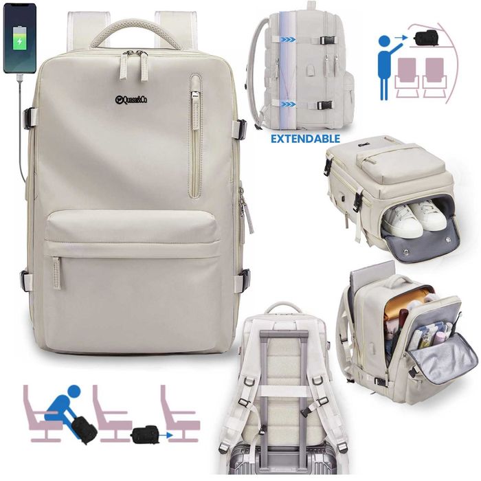 Rucsac Quasar & Co., bagaj de mana avion, multifunctional, extensibil impermeabil, compartiment pantofi si laptop, sistem agatare pe troler, USB