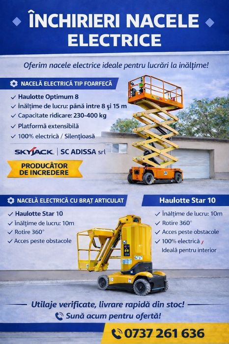 Închiriez nacele electrice diferite înălțimi de lucru8,10,12,14m