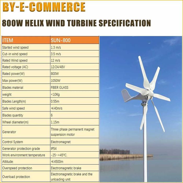 Eoliana 48Volţi / 800 Waţi , 6 Pale + MPPT Controler , Noua