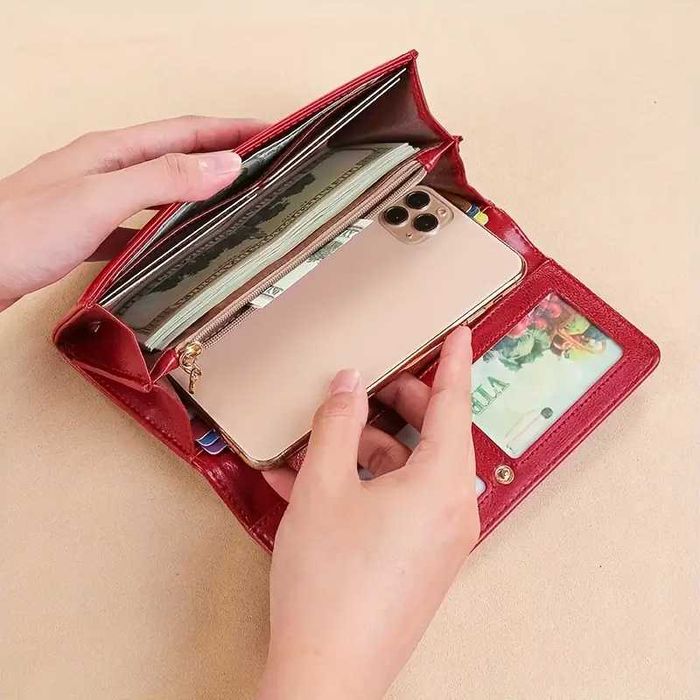 Голям кожен портфейл с анти-кражба RFID - телешка кожа