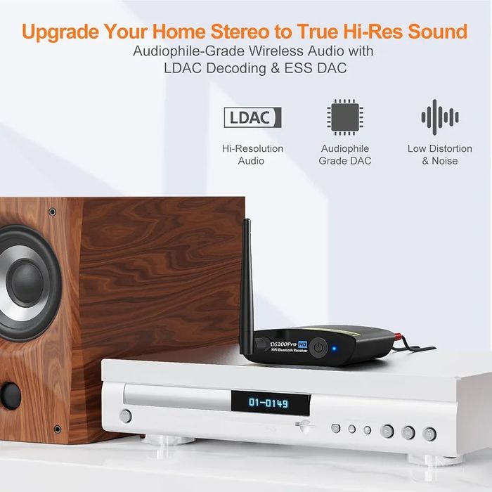 1Mii DS200Pro Bluetooth 5.3 Receiver Built-in DAC, Long Range, Optical & RCA Outputs