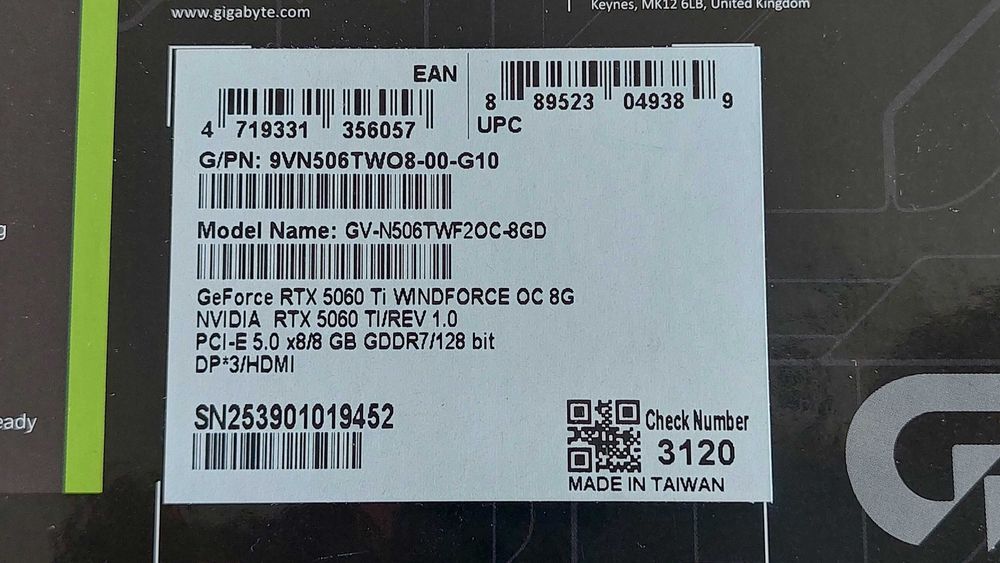 Видеокарта Gigabyte RTX 5060 Ti 8GB с гаранция до 2029г