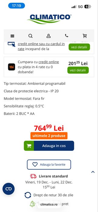 Termostat ambiental Wifi Honeywell Y87RFC2074 fara fir