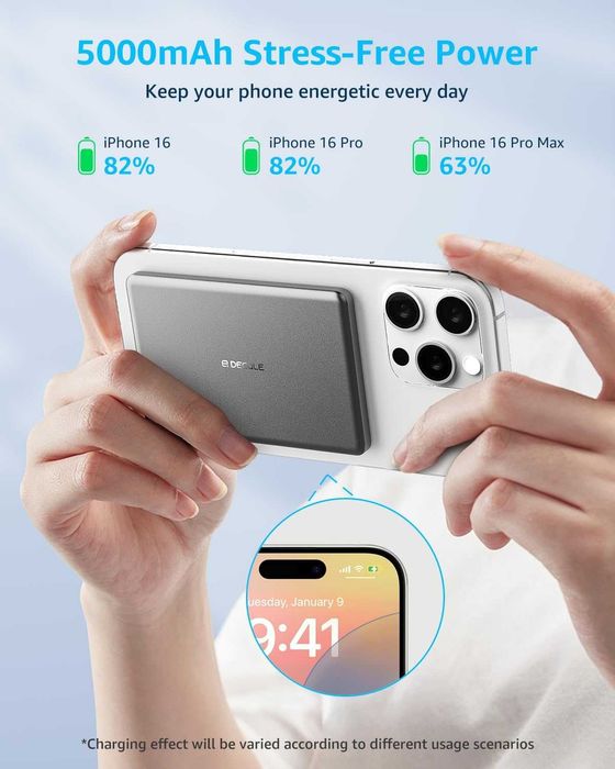 decqle “Air” магнитна външна батерия 5000mAh с USB-C кабел, сива