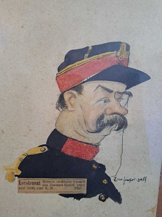 tablou caricatura veche semnata Zamphiropol Dall