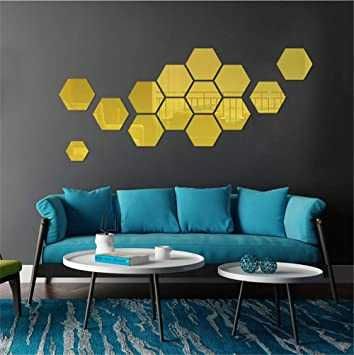 Set Oglinzi Design Hexagon - Oglinzi Decorative Acrilice Gold - 12 buc