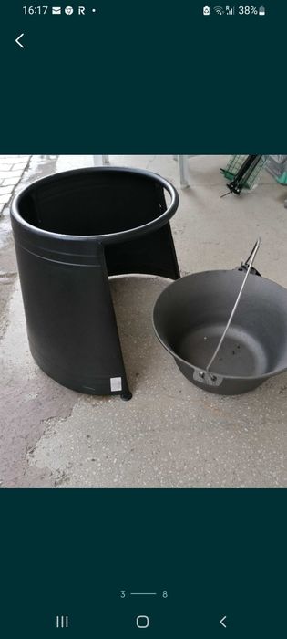 Ceaun fontă pură 22 L + paravan vânt + capac inox + transport inclus