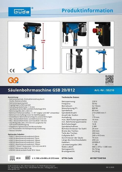 Masina de gaurt cu coloana gude gsb 20 812 .800w