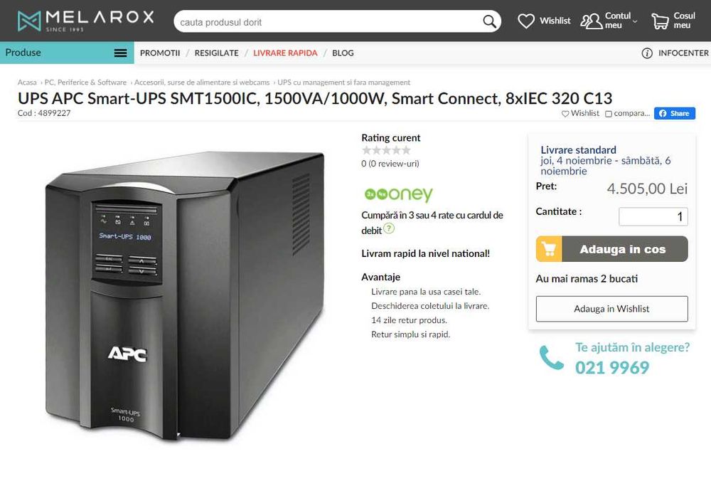 UPS APC cu display si SINUSOIDA PURA intre 750VA-16kVA, deci inclusiv pt case intregi (American Power Convertion - SMT, SRT sau Symmetra) 750-10000RON