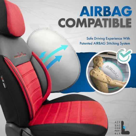 Луксозна тапицерия OTOM текстил с еко кожа COMFORT LINE Design – Червено-Черна с червен шев