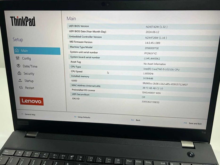 Laptop SH Lenovo Thinkpad T15 Gen1 i5-10210U 16GB RAM SSD 256GB