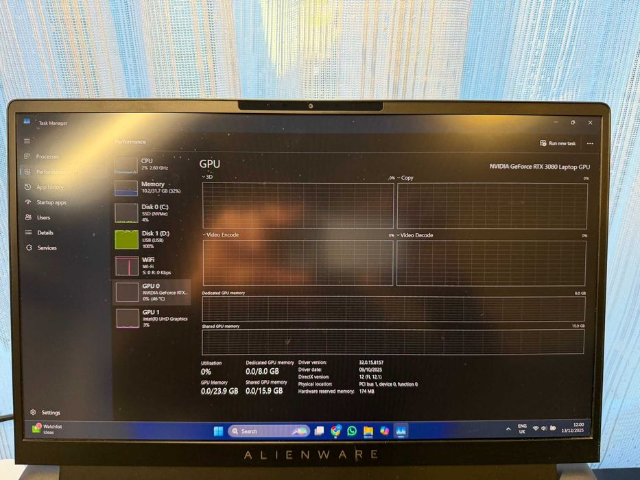 Alienware M15 R6 15.6" FHD 360Hz/i7 11800H/32GB/1 TB/RTX 3080/W11 гр ...