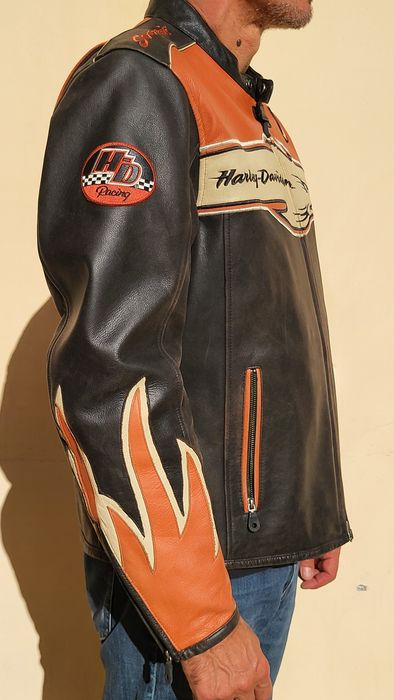 Geaca Piele Harley Screaming Eagle, Flames sleeves.