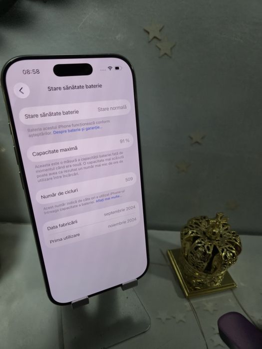 iPhone 16 PRO White.5G 128GB Baterie Originală:91%.Preṭ fix!
