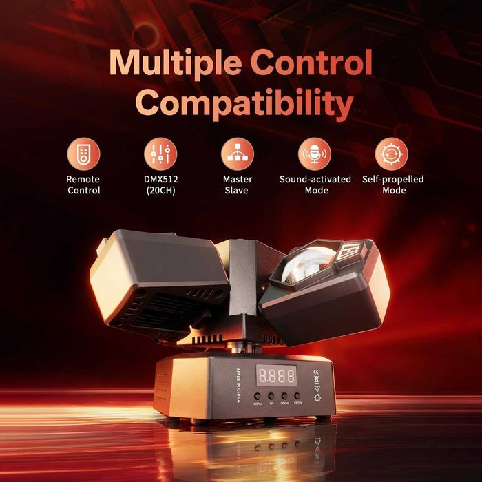 LED Disco Stroboscop 120 W, lumină de scenă cu telecomandă, lumină LED RGBW pentru petrecere cu 4 brațe luminoase, efect stroboscopic, DMX512,