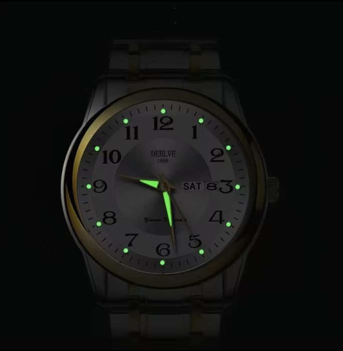 DEBLVE Мъжки моден часовник от неръждаема стомана с светещи ръце, дата