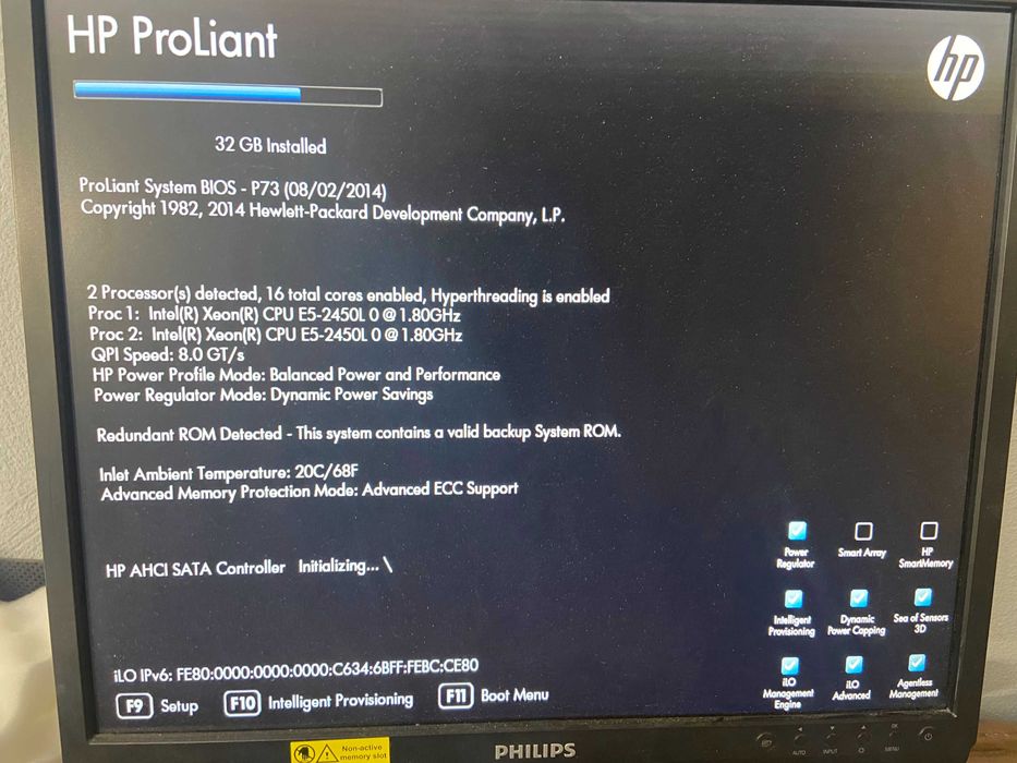 Сървър HP DL380e G8 2x Xeon E5-2450L 16 core, 32GB RAM, 2xPSU, Proxmox