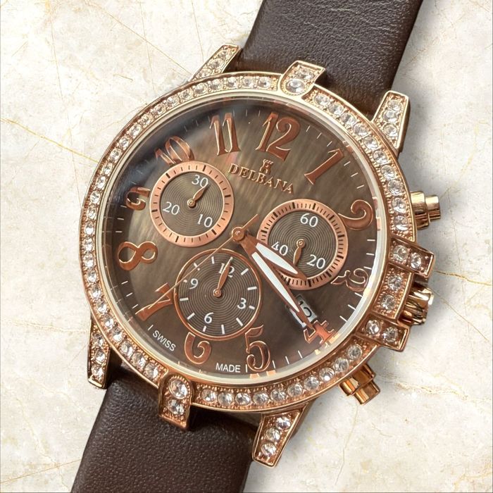 Delbana Swiss Made Chronograph Rose Gold / Brown - Чисто Нов (Пълен Комплект)