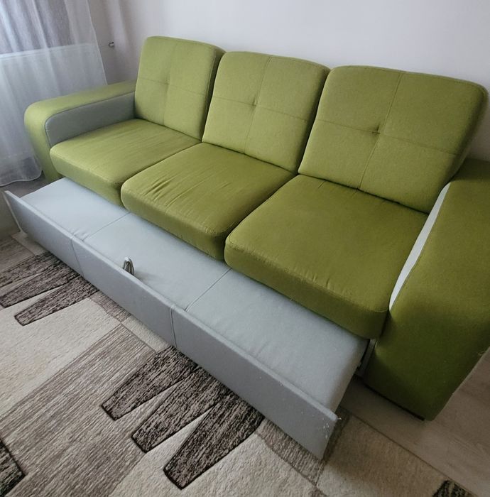Canapea extensibilă verde-gri solidă