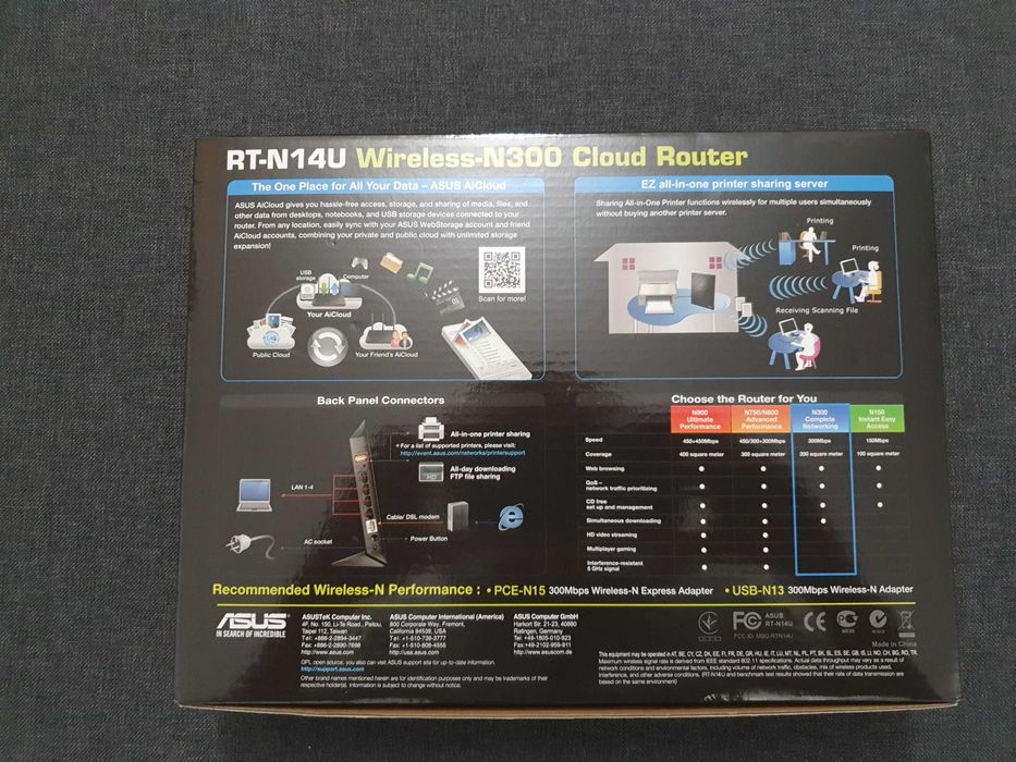 Wi-Fi Router ASUS RT-N14U 300Mbps s USB порт