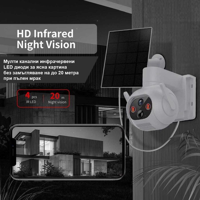 + карта 64GB ICSEE Соларна Wifi камера с отделен панел 4MP 517Z