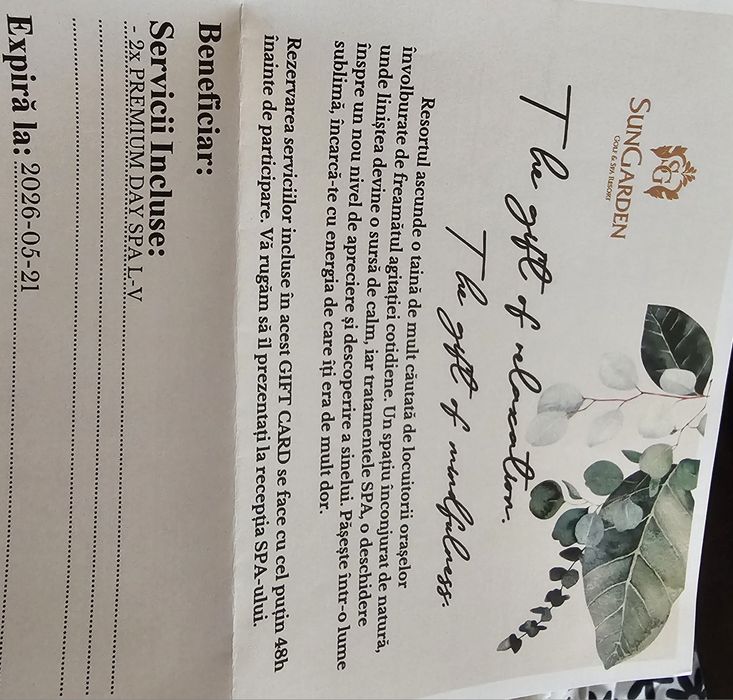 Gift card Sun Garden