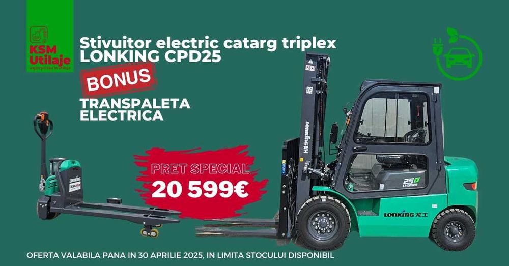 NOU! Stivuitor Electric Lonking Lithium - 2.5 Tone | Încărcare 1.5h
