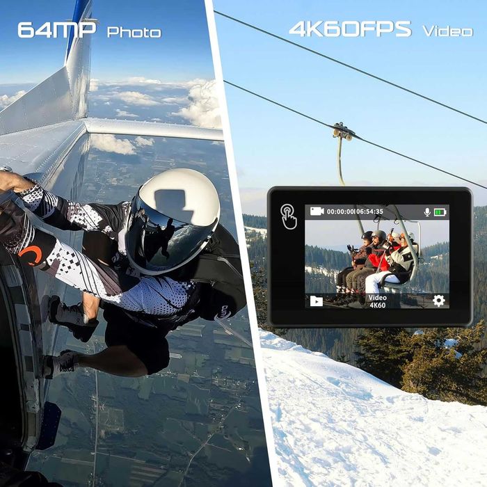 Apexcam Екшън камера 4K сензорен екран,  водоустойчива подводна камера