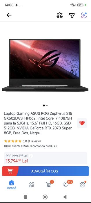 Laptop Gaming Assus Rog Zephyrus S15 300hz