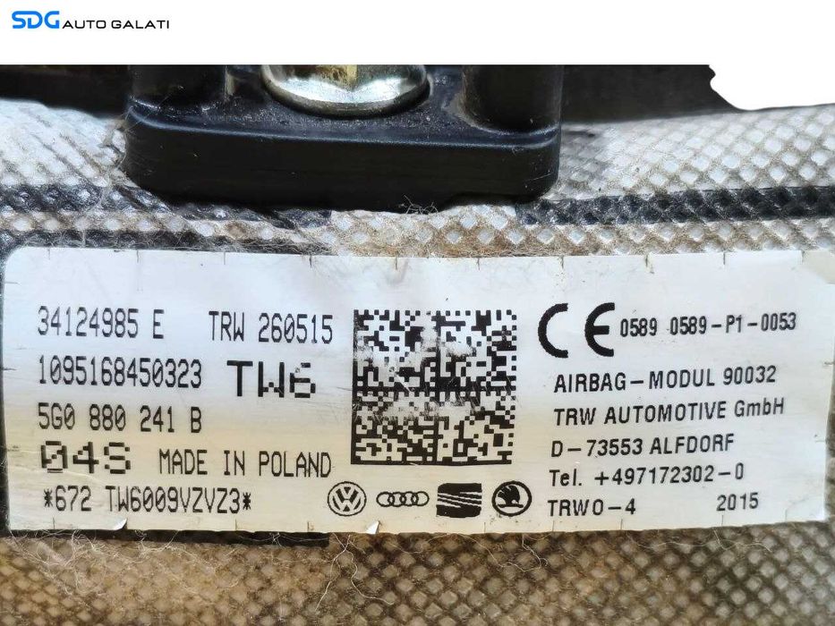 Airbag din Scaun Stanga Fata Sofer Skoda Octavia 3 2013 - 2017 Cod 5G0880241B [LR1943]