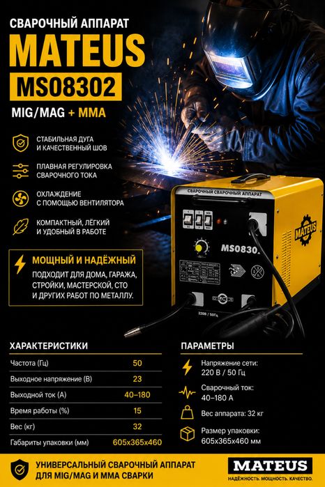 Сварочный полуавтомат MATEUS MIG/MAG + MMA
