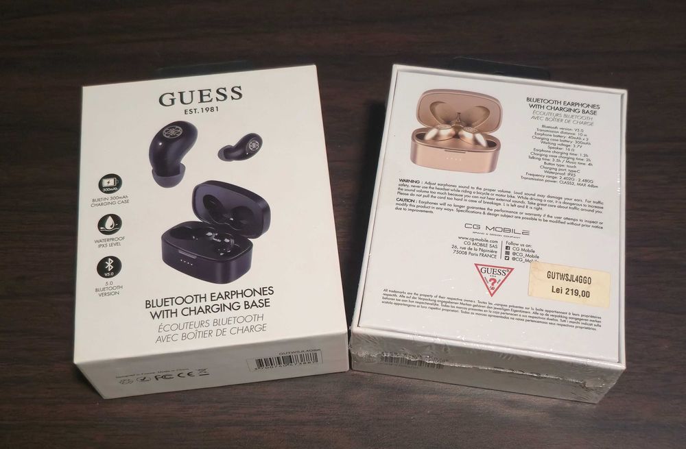 Casti in ear TWS wireless bluetooth originale Guess Bluetooth Earphones with Charging Base iPhone Samsung Honor OnePlus