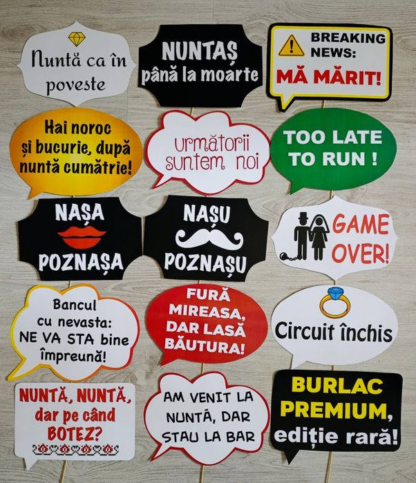 Propsuri pancarte amuzante recuzită foto nuntă