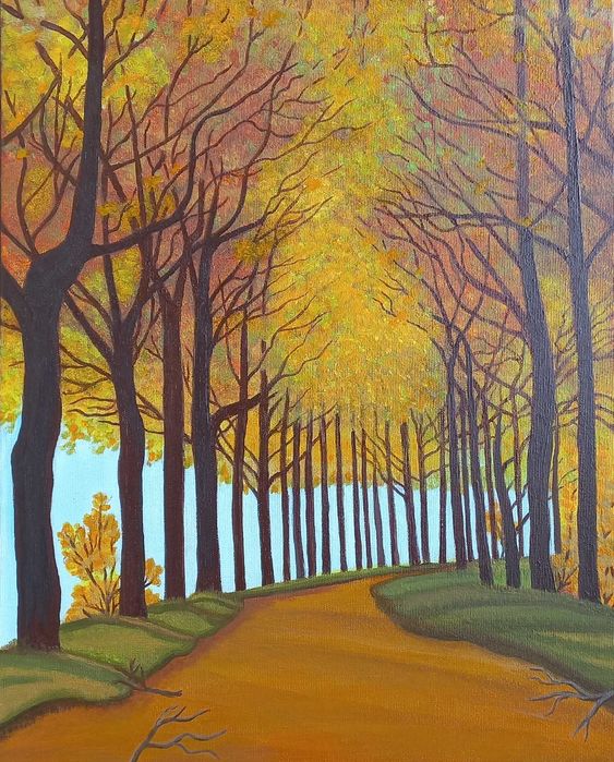 Tablou  "Peisaj de toamna" pictat manual in ulei pe panza