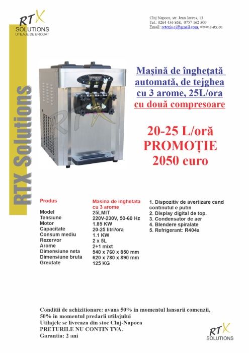 Masina de inghetata 2+1 arome. NOI! nu folosite, nu reconditionate!!