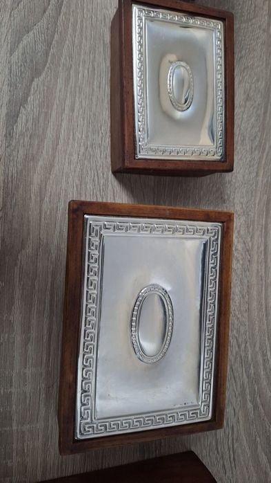 Set de cutii din lemn masiv si argint