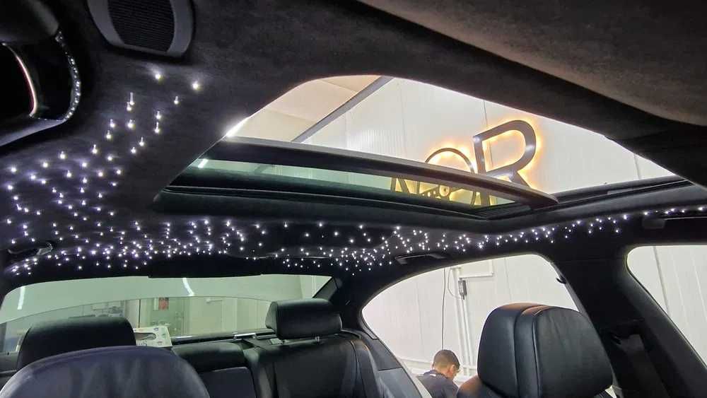 Retapitare plafon auto textil/alcantara negru/gri/bej + lumini plafon